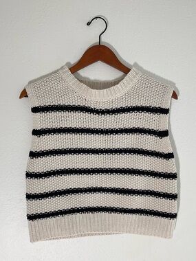 moon & madison Cream and Black Striped Knit Vest